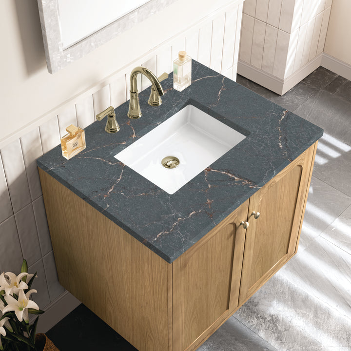 Laurent 30" Single Vanity, Light Natural Oak w/ 3 CM Parisien Bleu Top