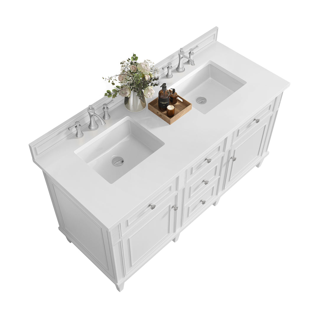 Lorelai 60" Double Vanity, Bright White w/ 3 CM White Zeus Silestone Top