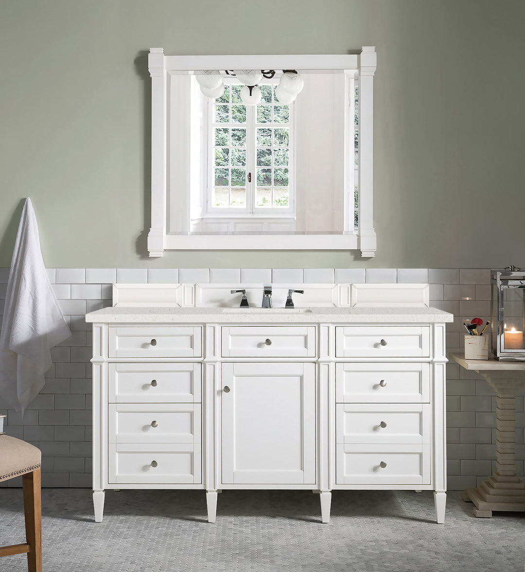 Brittany 60" Single Vanity, Bright White w/ 3 CM Lime Delight Silestone Top