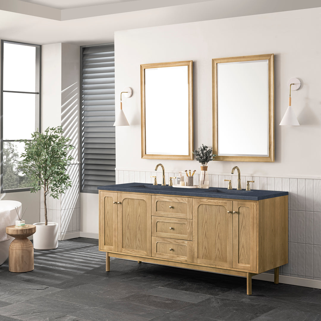 Laurent 72" Double Vanity, Light Natural Oak w/ 3 CM Charcoal Soapstone Top