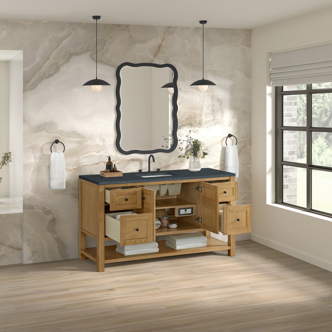Breckenridge 60" Single Vanity, Light Natural Oak, w/ 3 CM Charcoal Soapstone Quartz Top