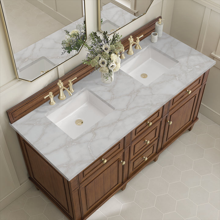 Lorelai 60" Double Vanity, Mid-Century Walnut w/ 3 CM Victorian Silver Silestone Top