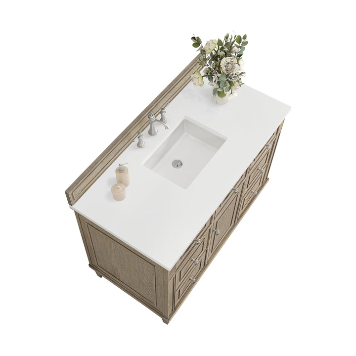 Lorelai 48" Single Vanity, Whitewashed Oak w/ 3 CM White Zeus Silestone Top