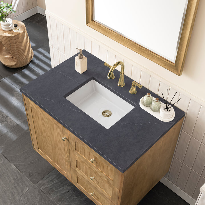 Laurent 36" Single Vanity, Light Natural Oak w/ 3 CM Charcoal Soapstone Top