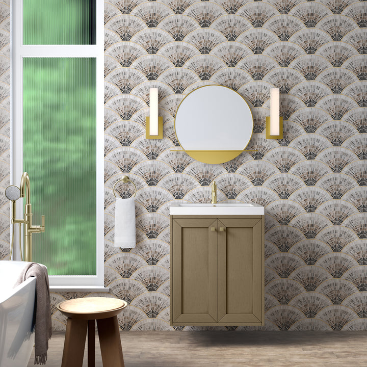 Chianti 24" Single Vanity, Walnut Whisper, Champagne Brass, w/ White Glossy Composite Stone Top