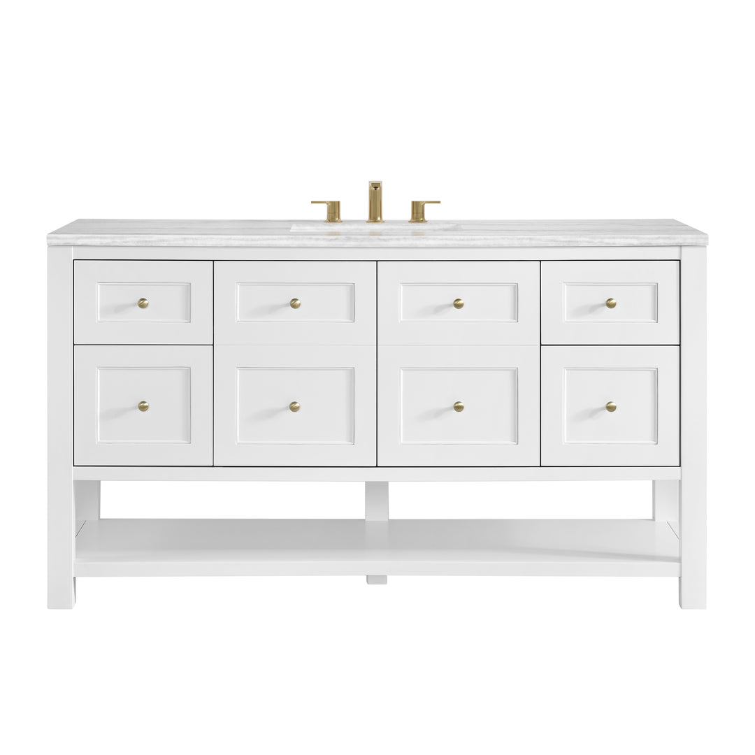 Breckenridge 60" Single Vanity, Bright White, w/ 3 CM Arctic Fall Solid Surface Top