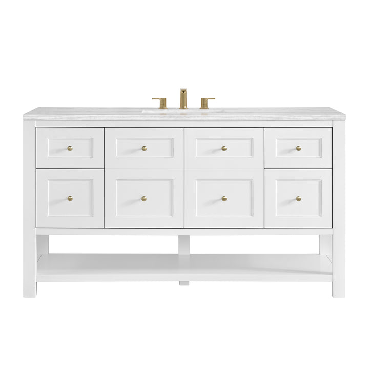 Breckenridge 60" Single Vanity, Bright White, w/ 3 CM Arctic Fall Solid Surface Top