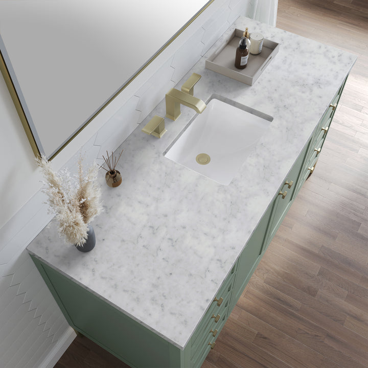 Chicago 60" Single Vanity, Smokey Celadon, w/ 3 CM Carrara Marble Top