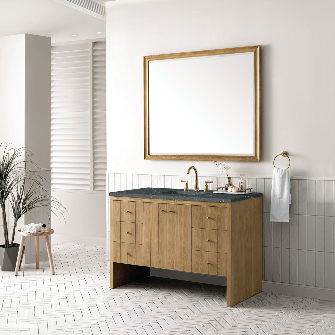 Hudson 48" Single Vanity, Light Natural Oak w/ 3 CM Parisien Bleu Top