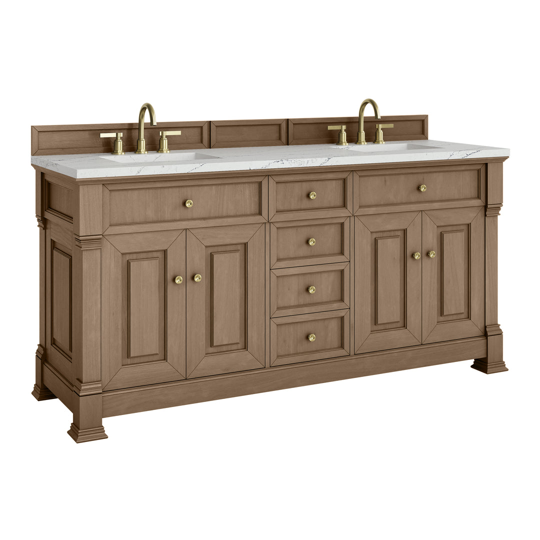 Brookfield 72" Double Vanity, Pecan w/ 3 CM Ethereal Noctis Silestone® Top