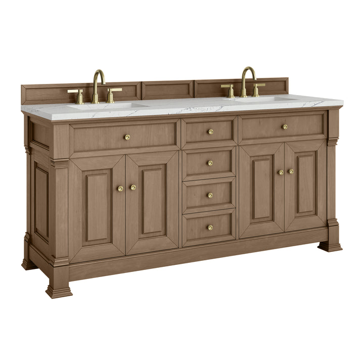 Brookfield 72" Double Vanity, Pecan w/ 3 CM Ethereal Noctis Silestone® Top