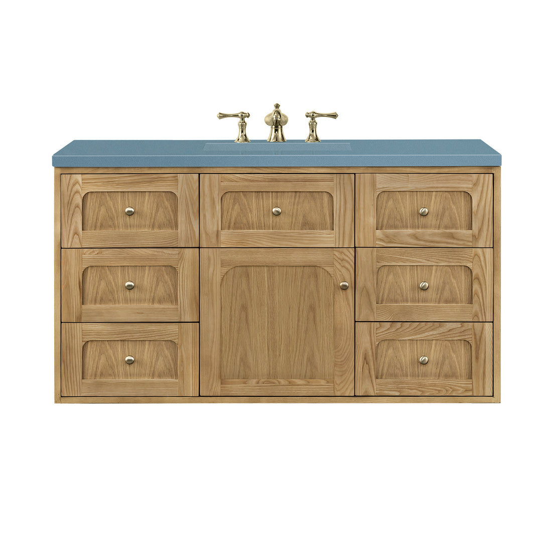 Laurent 48" Single Vanity, Light Natural Oak w/ 3 CM Cala Blue Top