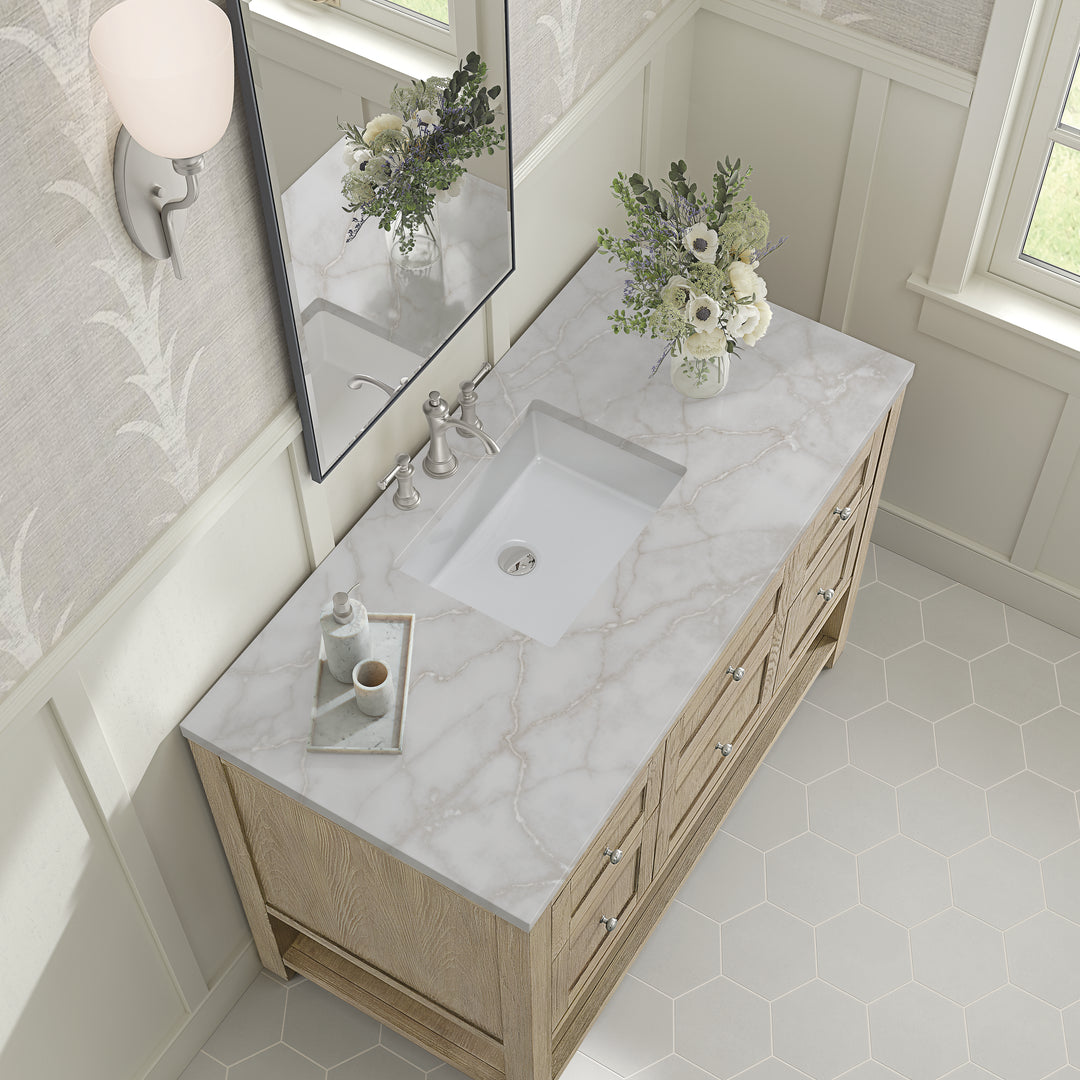Breckenridge 48" Single Vanity, Whitewashed Oak w/ 3 CM Victorian Silver Silestone Top w/FreePower Wireless Charger