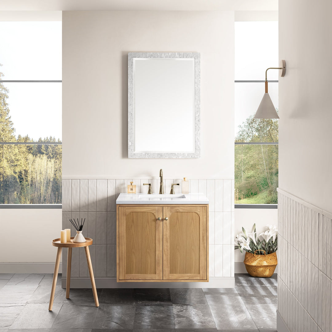 Laurent 30" Single Vanity, Light Natural Oak w/ 3 CM Arctic Fall Top