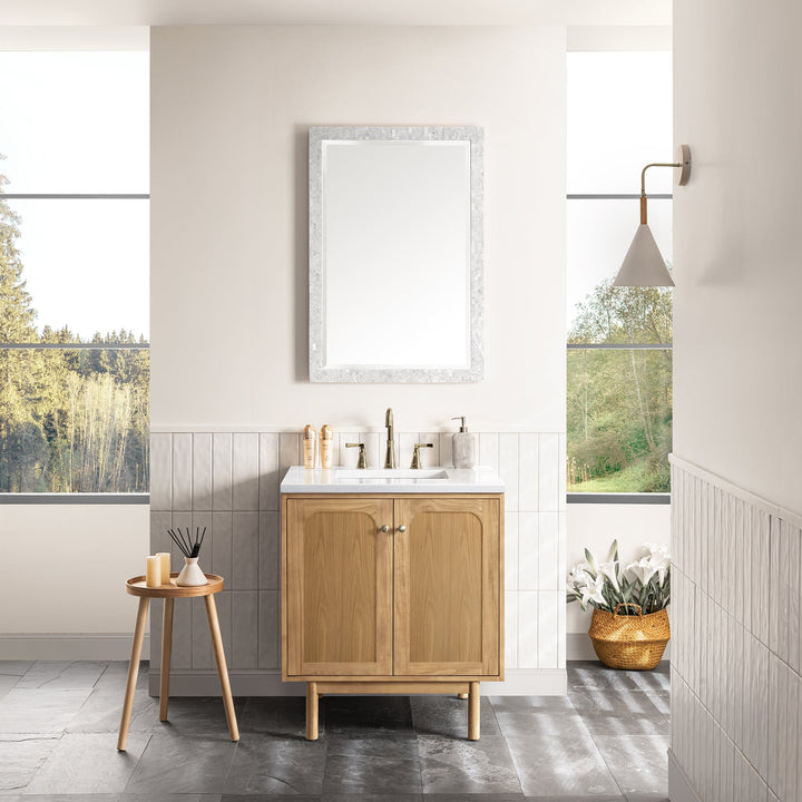 Laurent 30" Single Vanity, Light Natural Oak w/ 3 CM Arctic Fall Top