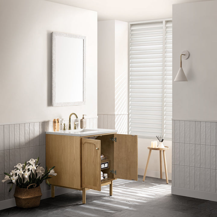 Laurent 30" Single Vanity, Light Natural Oak w/ 3 CM Arctic Fall Top