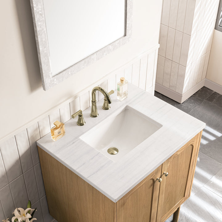 Laurent 30" Single Vanity, Light Natural Oak w/ 3 CM Arctic Fall Top