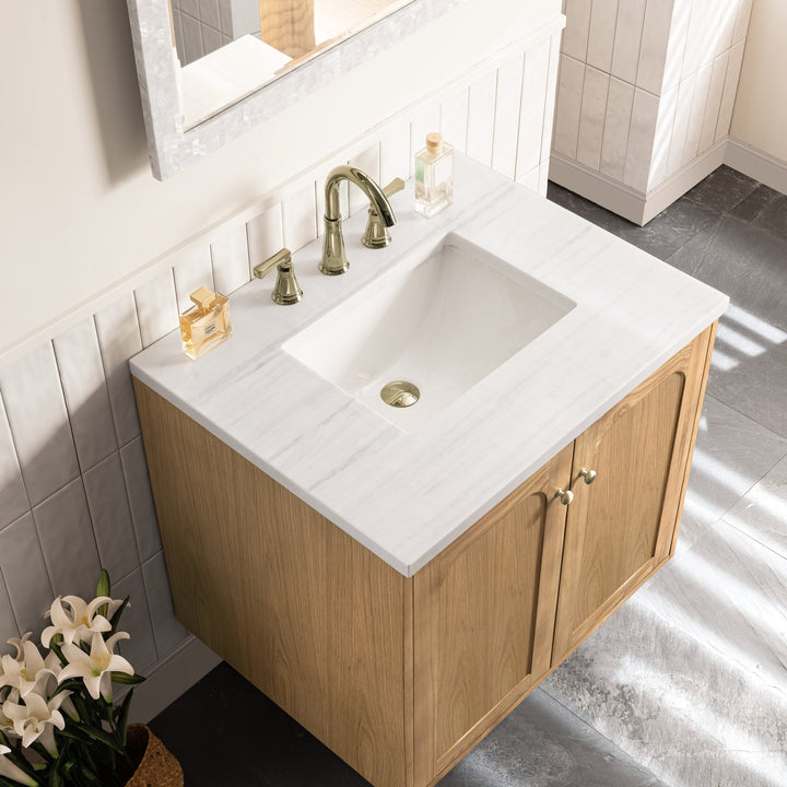 Laurent 30" Single Vanity, Light Natural Oak w/ 3 CM Arctic Fall Top