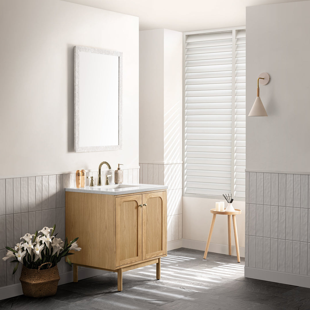 Laurent 30" Single Vanity, Light Natural Oak w/ 3 CM Arctic Fall Top