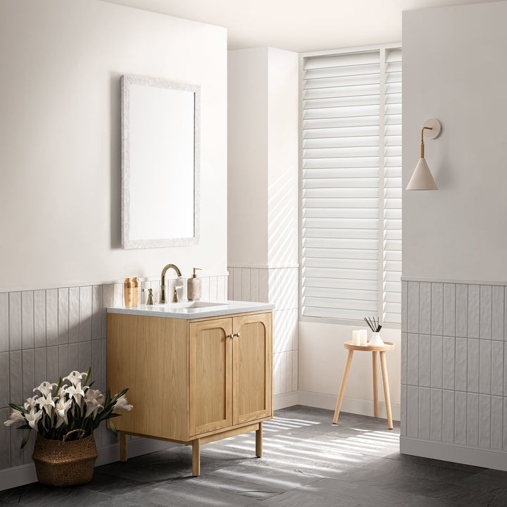 Laurent 30" Single Vanity, Light Natural Oak w/ 3 CM Arctic Fall Top