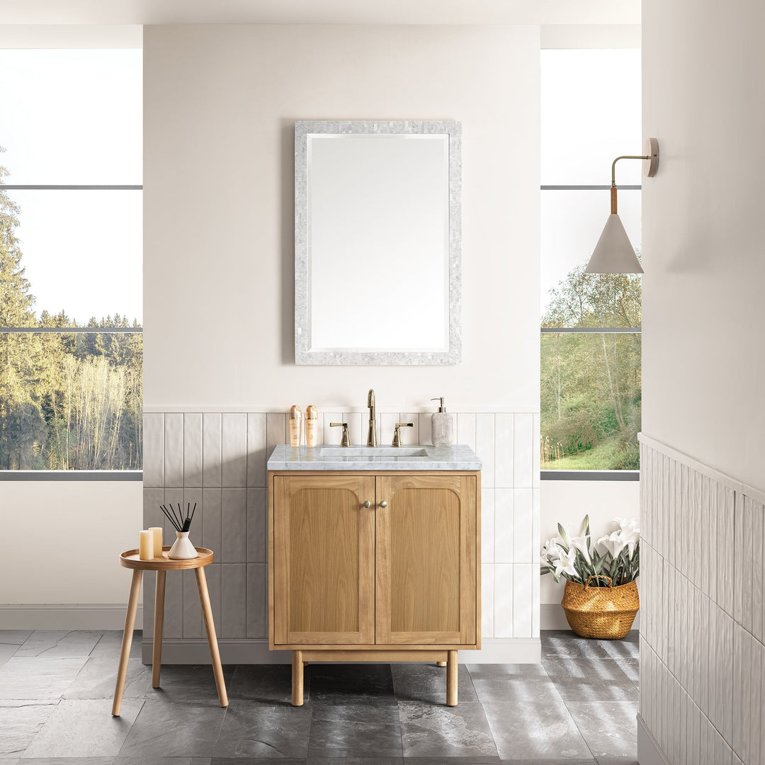Laurent 30" Single Vanity, Light Natural Oak w/ 3 CM Carrara Marble Top