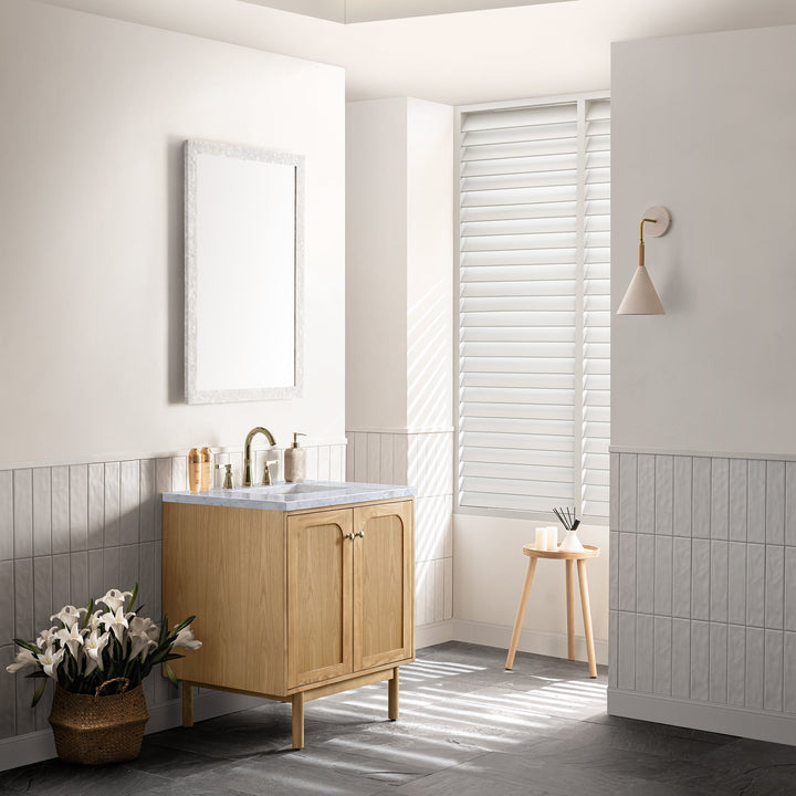 Laurent 30" Single Vanity, Light Natural Oak w/ 3 CM Carrara Marble Top