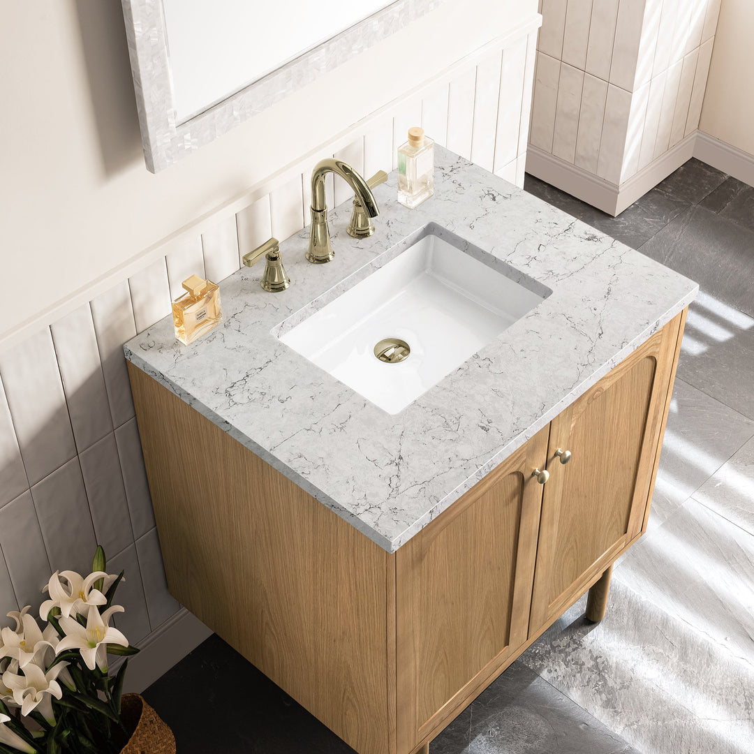Laurent 30" Single Vanity, Light Natural Oak w/ 3 CM Eternal Jasmine Pearl Top
