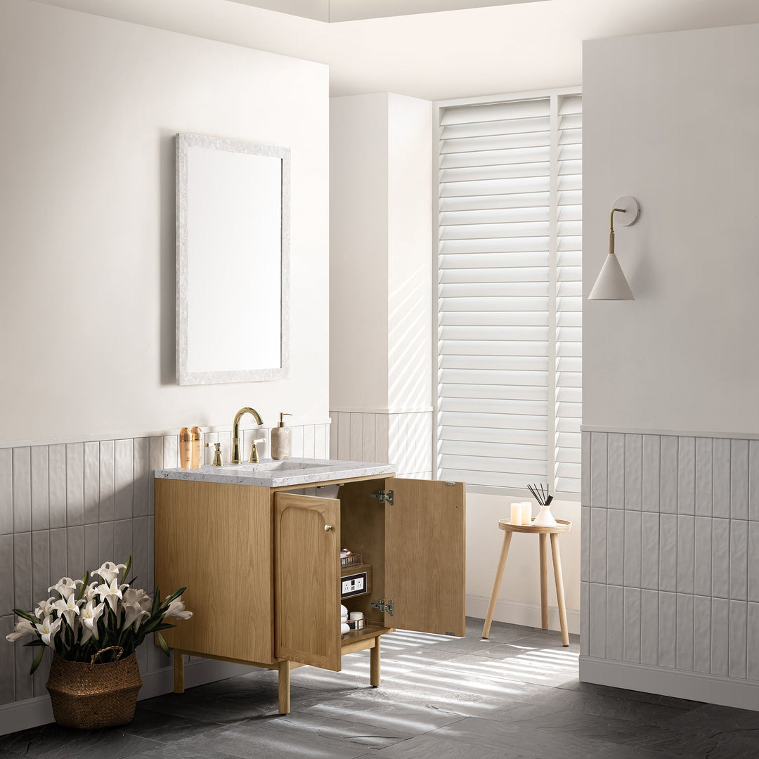 Laurent 30" Single Vanity, Light Natural Oak w/ 3 CM Eternal Jasmine Pearl Top