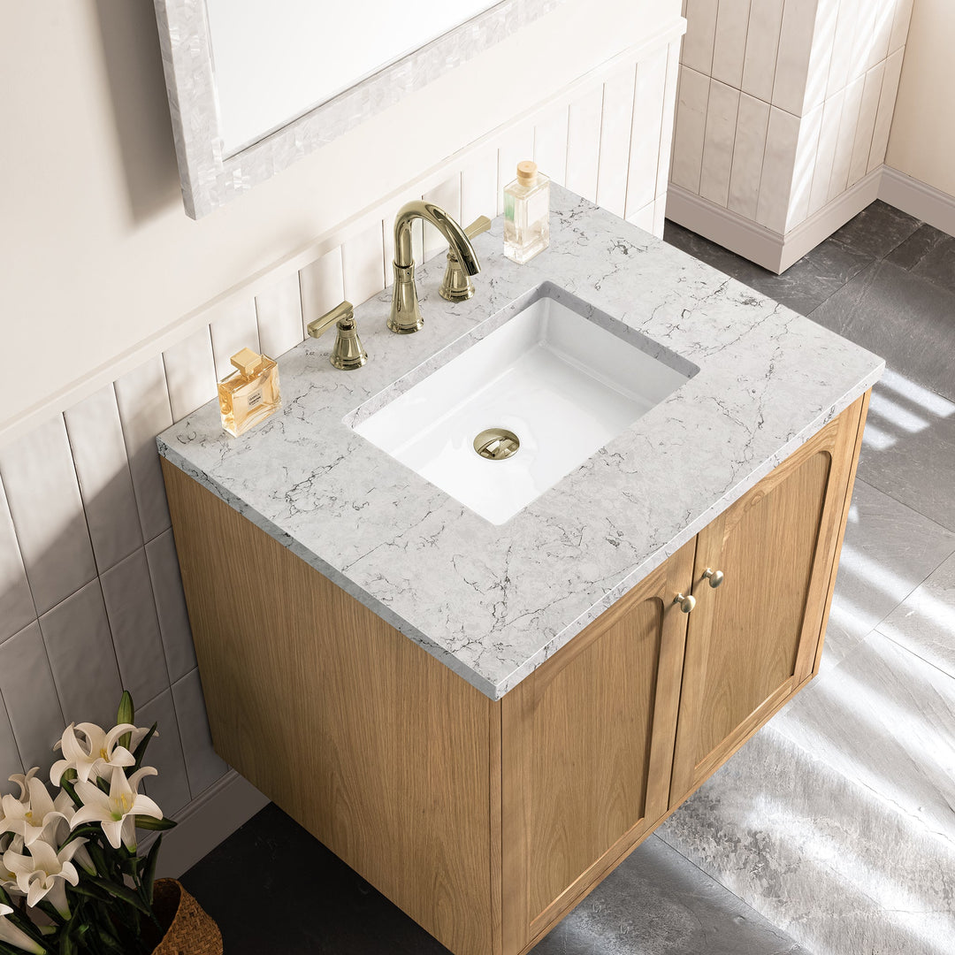 Laurent 30" Single Vanity, Light Natural Oak w/ 3 CM Eternal Jasmine Pearl Top