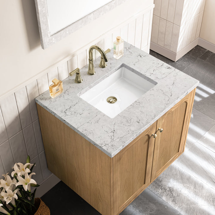 Laurent 30" Single Vanity, Light Natural Oak w/ 3 CM Eternal Jasmine Pearl Top