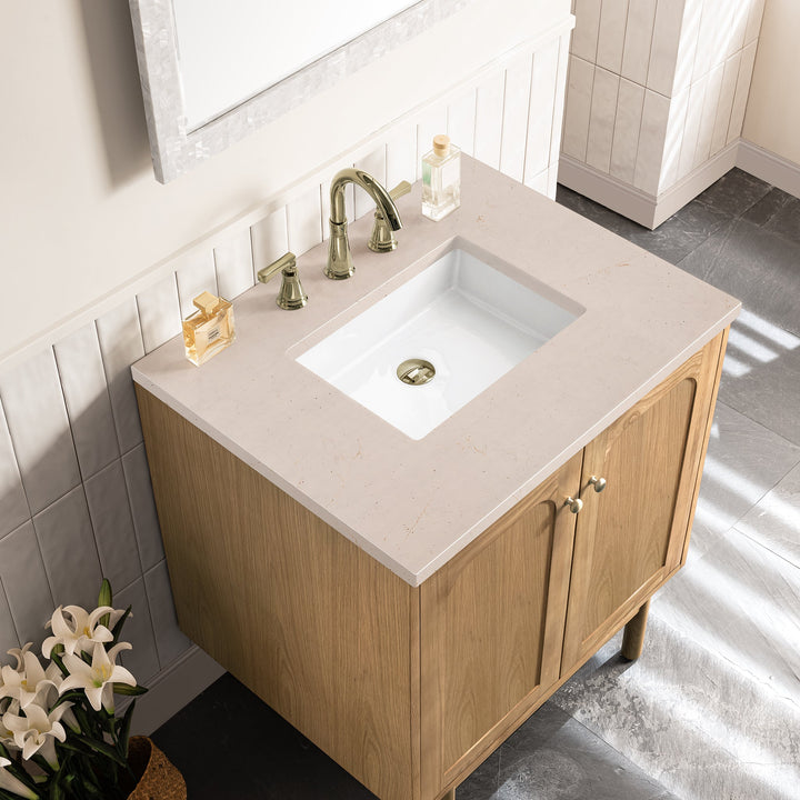 Laurent 30" Single Vanity, Light Natural Oak w/ 3 CM Eternal Marfil Top