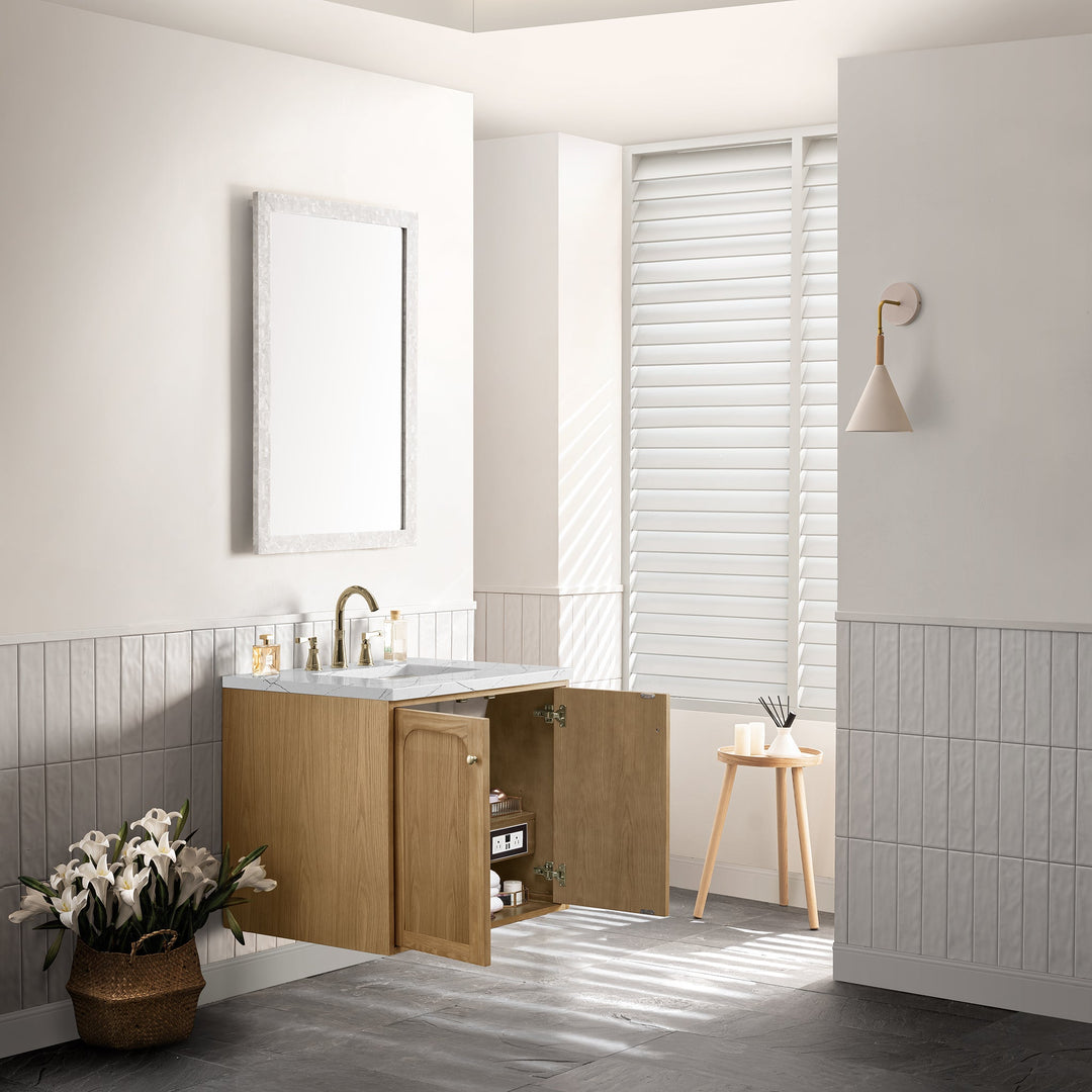 Laurent 30" Single Vanity, Light Natural Oak w/ 3 CM Ethereal Noctis Top