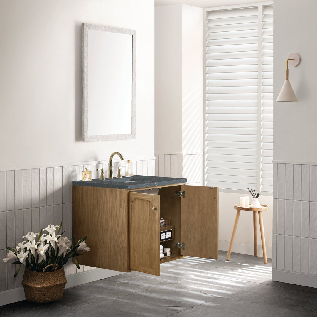 Laurent 30" Single Vanity, Light Natural Oak w/ 3 CM Parisien Bleu Top