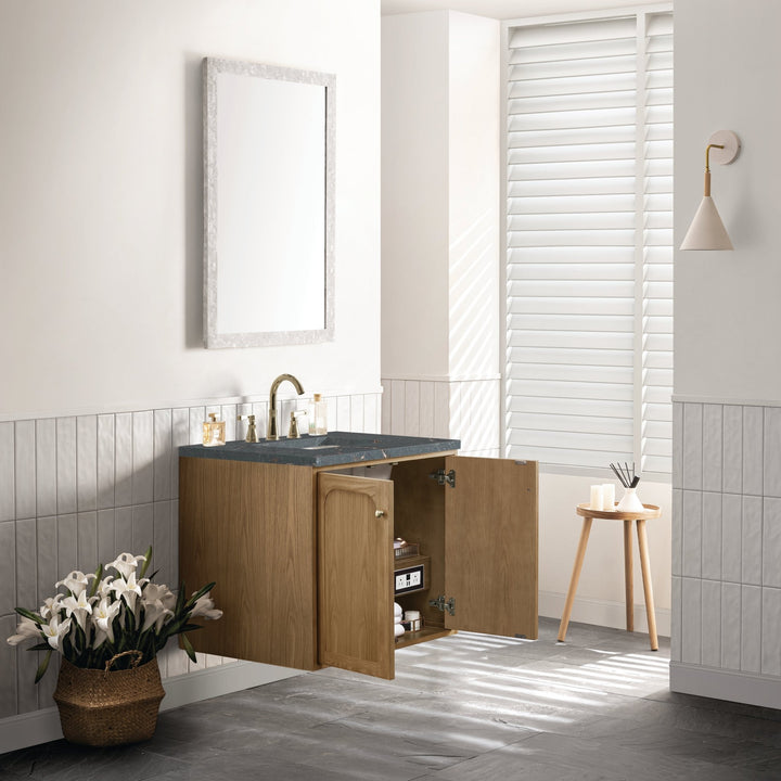 Laurent 30" Single Vanity, Light Natural Oak w/ 3 CM Parisien Bleu Top