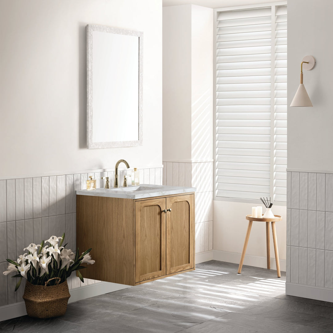Laurent 30" Single Vanity, Light Natural Oak w/ 3 CM Victorian Silver Top