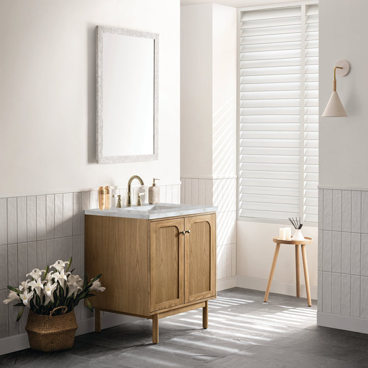 Laurent 30" Single Vanity, Light Natural Oak w/ 3 CM Victorian Silver Top