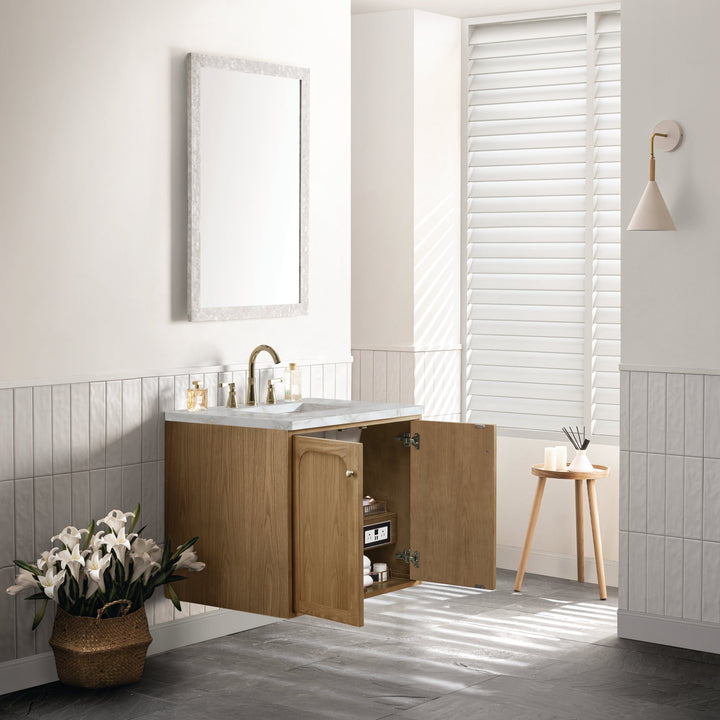 Laurent 30" Single Vanity, Light Natural Oak w/ 3 CM Victorian Silver Top