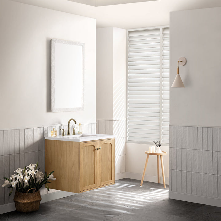 Laurent 30" Single Vanity, Light Natural Oak w/ 3 CM White Zeus Top