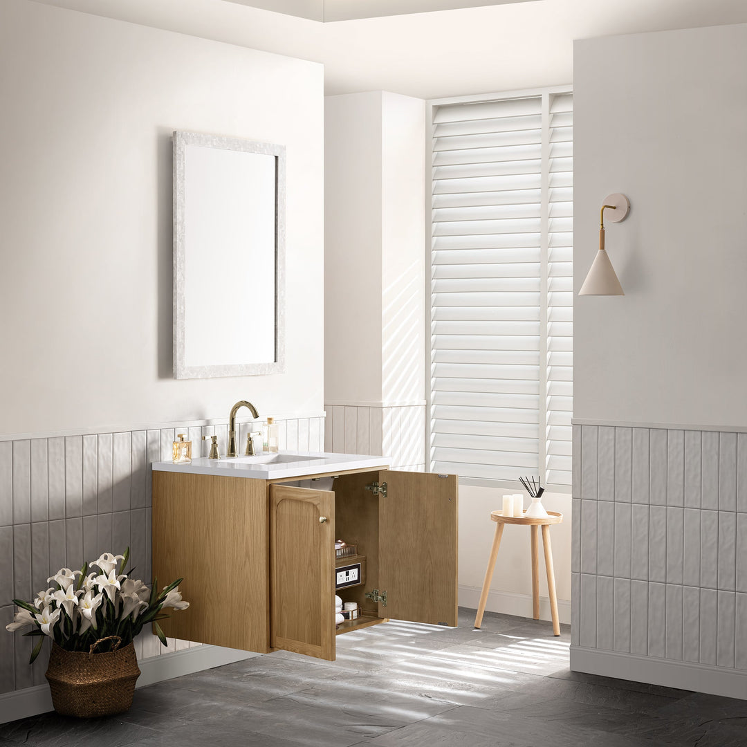 Laurent 30" Single Vanity, Light Natural Oak w/ 3 CM White Zeus Top