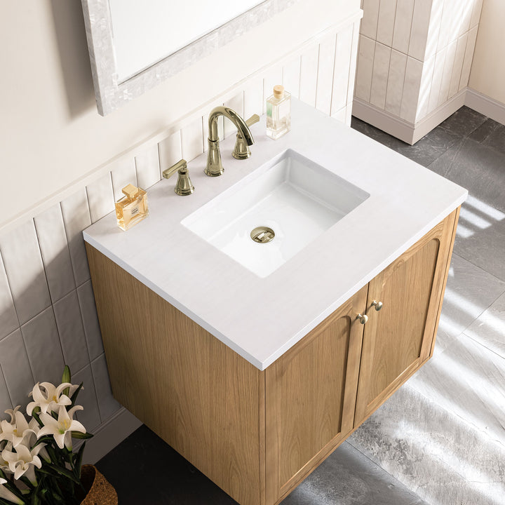 Laurent 30" Single Vanity, Light Natural Oak w/ 3 CM White Zeus Top
