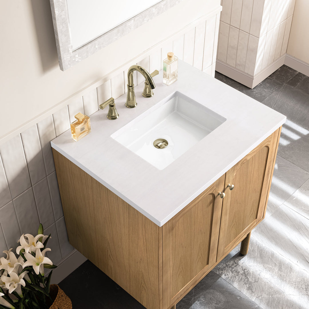 Laurent 30" Single Vanity, Light Natural Oak w/ 3 CM White Zeus Top