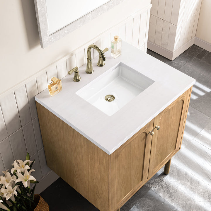 Laurent 30" Single Vanity, Light Natural Oak w/ 3 CM White Zeus Top