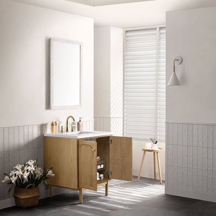 Laurent 30" Single Vanity, Light Natural Oak w/ 3 CM White Zeus Top
