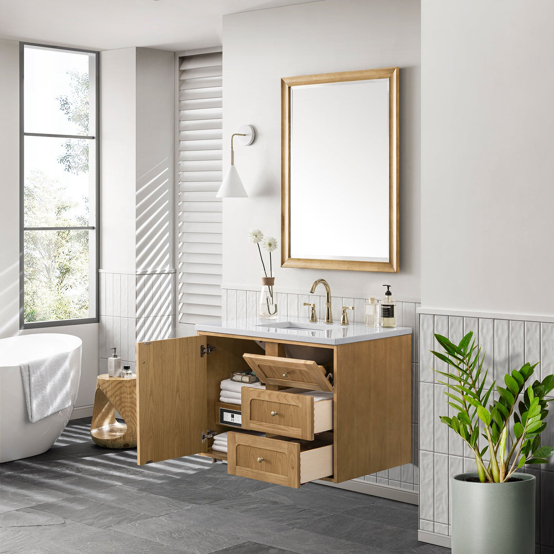 Laurent 36" Single Vanity, Light Natural Oak w/ 3 CM Arctic Fall Top