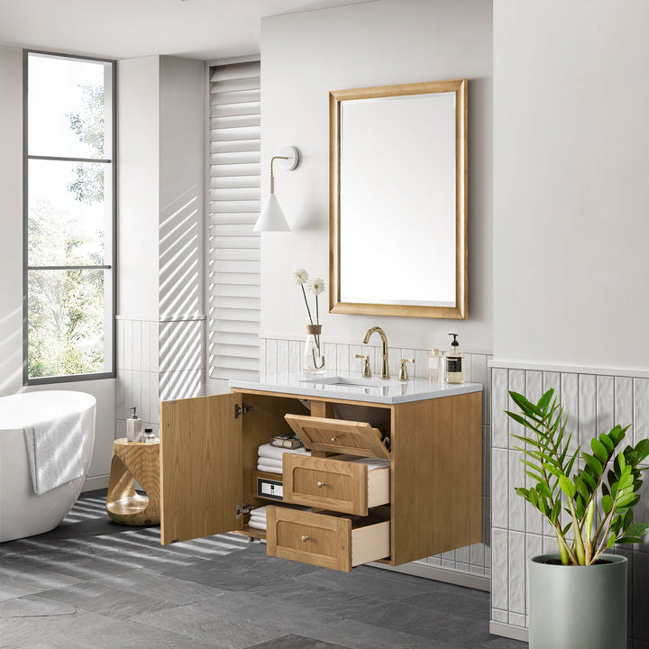 Laurent 36" Single Vanity, Light Natural Oak w/ 3 CM Arctic Fall Top