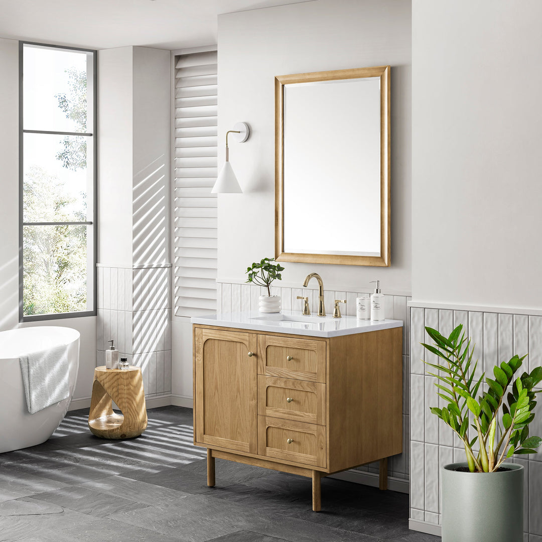 Laurent 36" Single Vanity, Light Natural Oak w/ 3 CM Arctic Fall Top