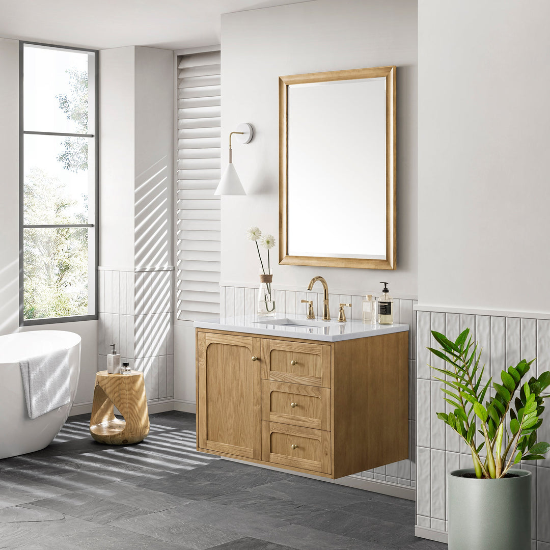 Laurent 36" Single Vanity, Light Natural Oak w/ 3 CM Arctic Fall Top