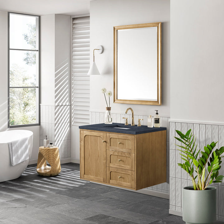 Laurent 36" Single Vanity, Light Natural Oak w/ 3 CM Charcoal Soapstone Top