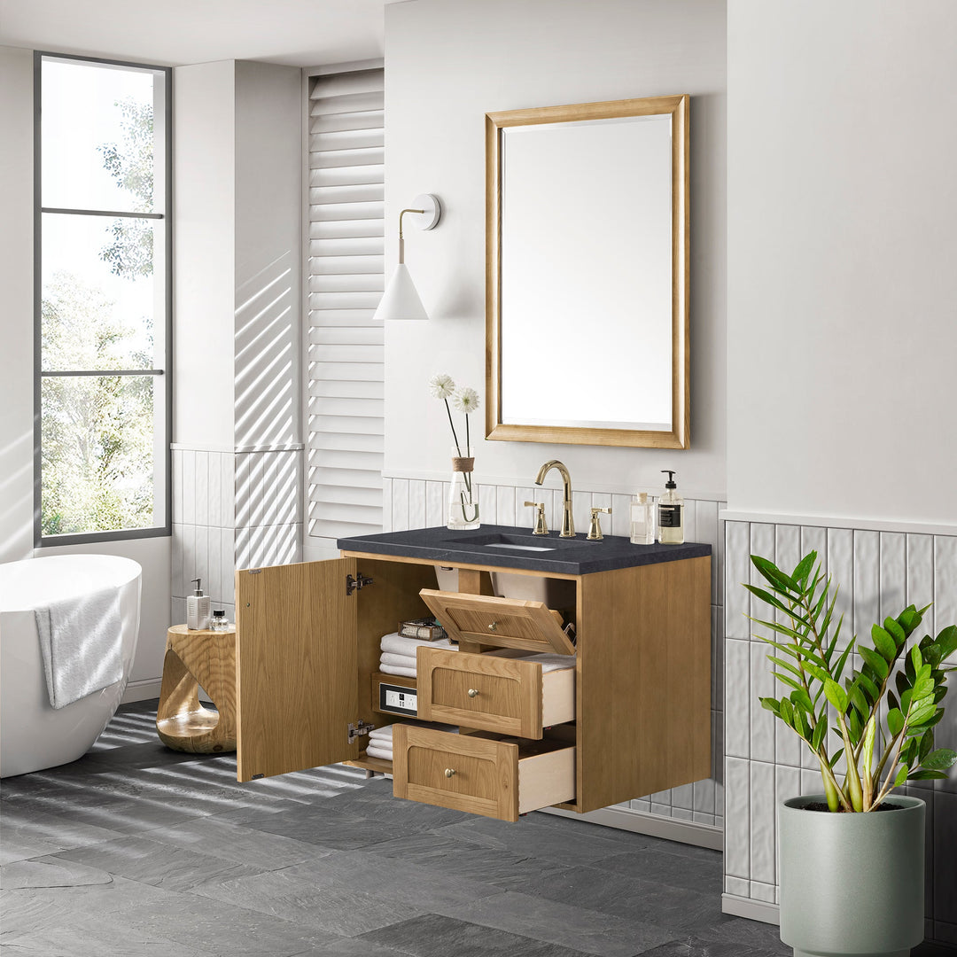 Laurent 36" Single Vanity, Light Natural Oak w/ 3 CM Charcoal Soapstone Top