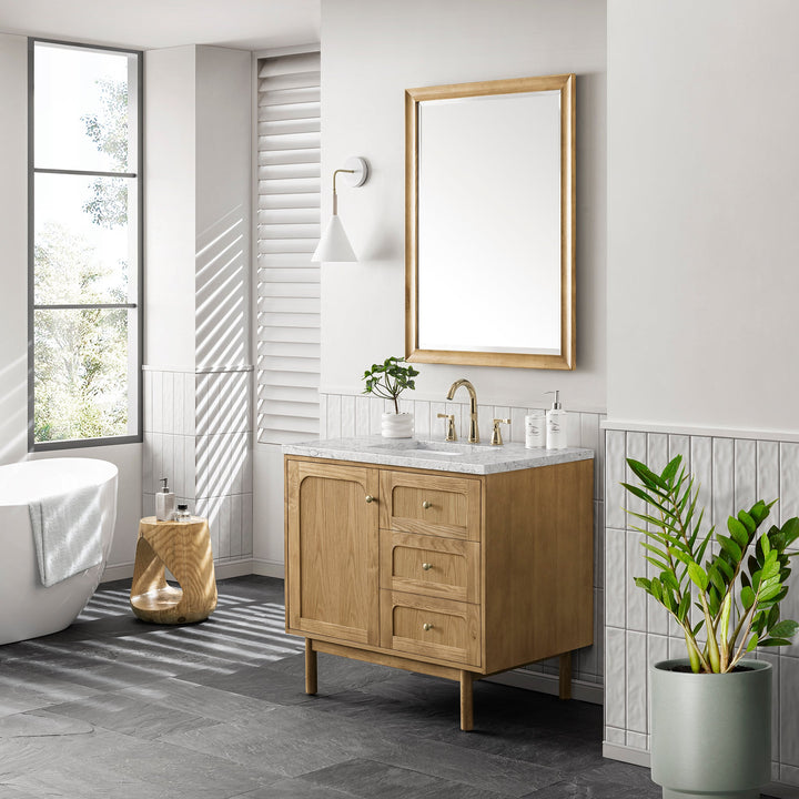 Laurent 36" Single Vanity, Light Natural Oak w/ 3 CM Eternal Jasmine Pearl Top